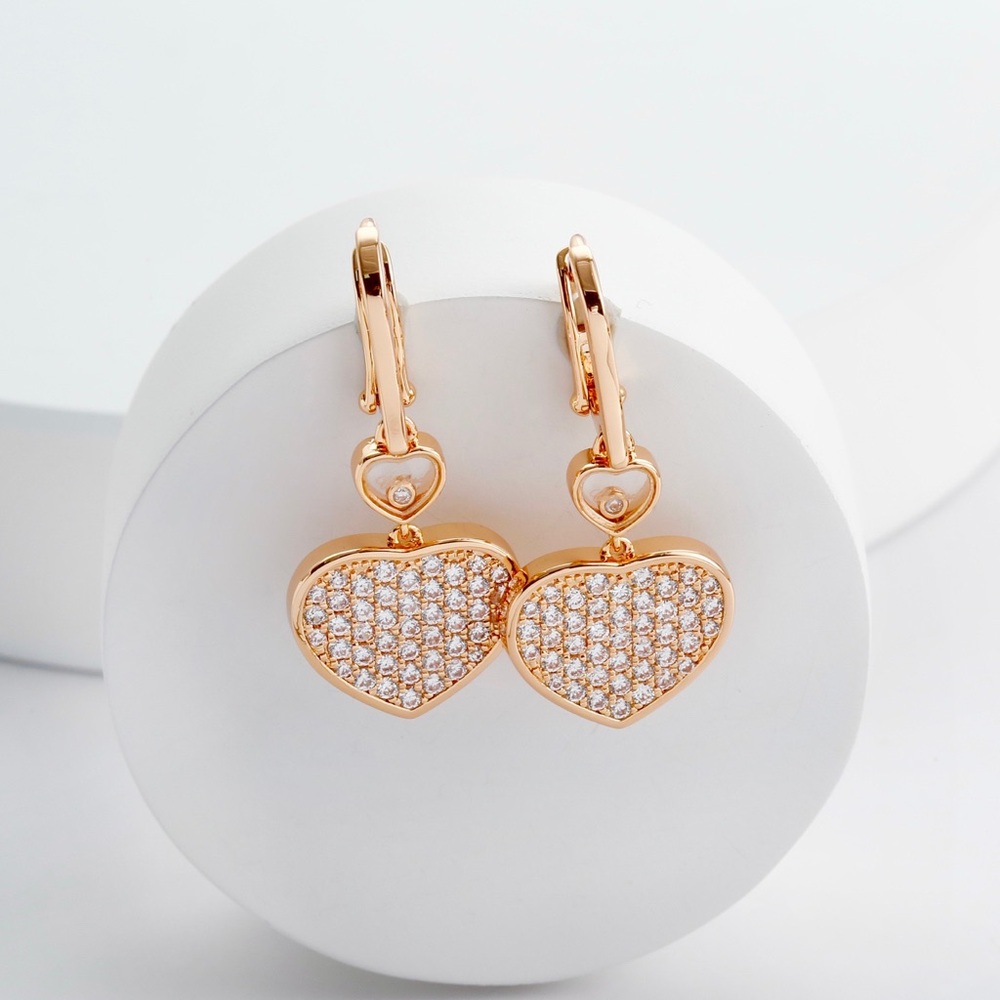 Chopard 18K Rose Gold Heart Pavé Drop Earrings
